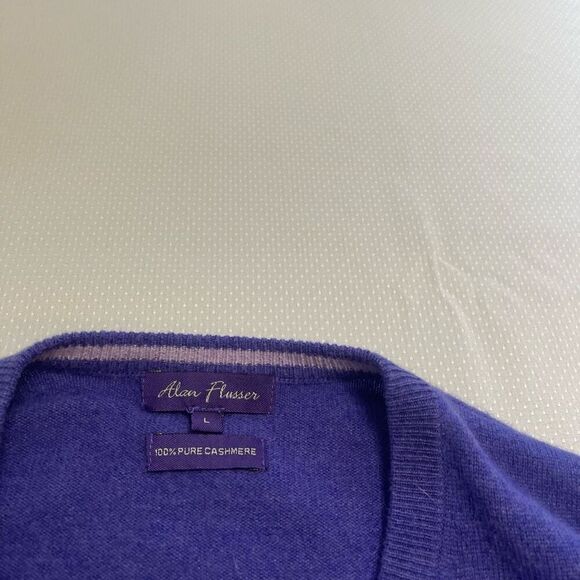 Alan Flusser Purple V Neck Cashmere Sweater Size Large - Picture 3 of 9